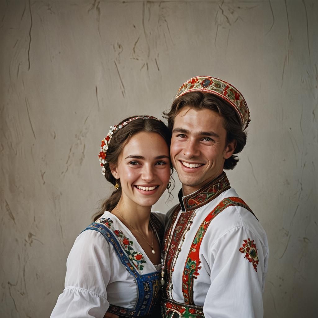 Smiling Russian Couple Dancing: Professional Portrait