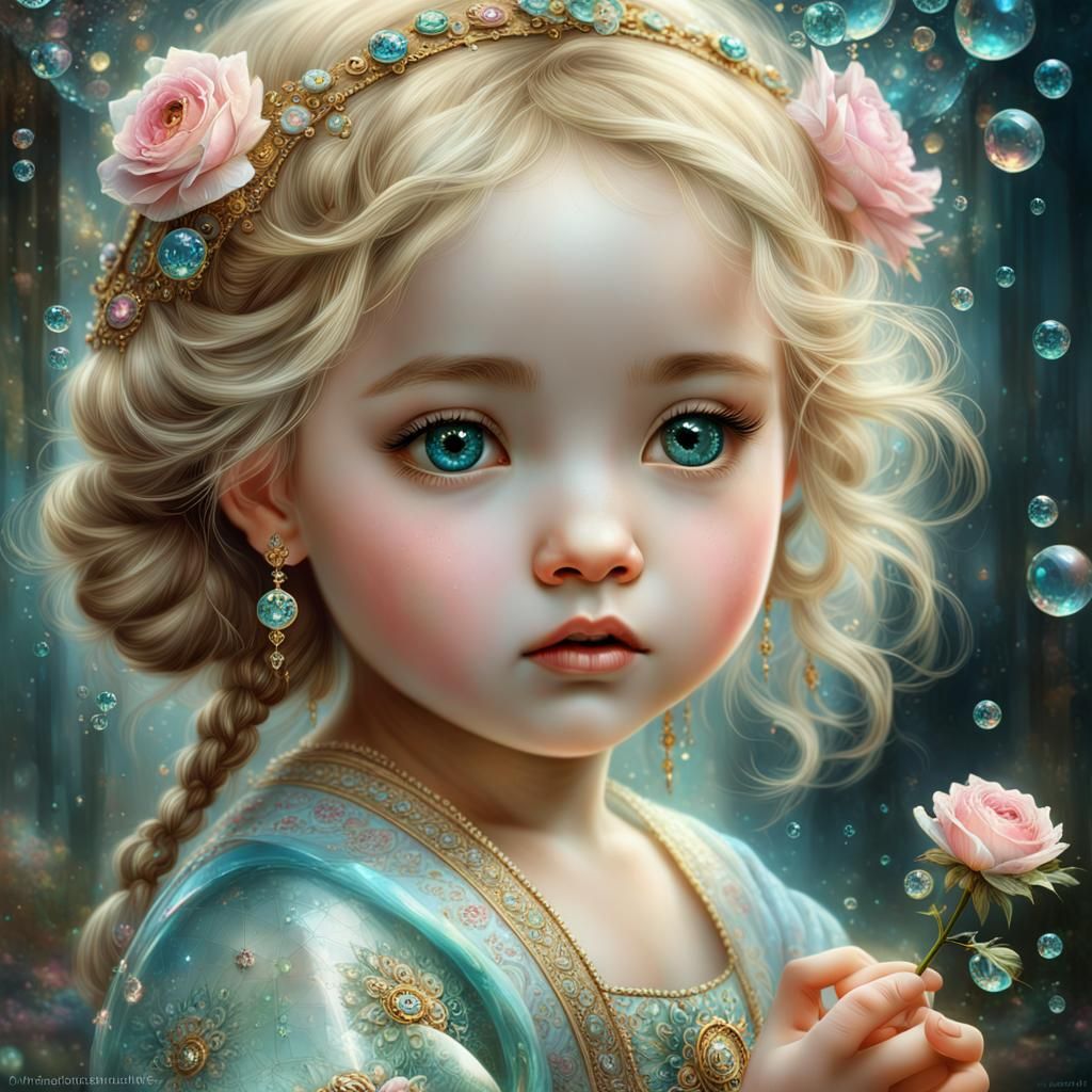 Blond Baby Girl with Luminous Iridescent Textures