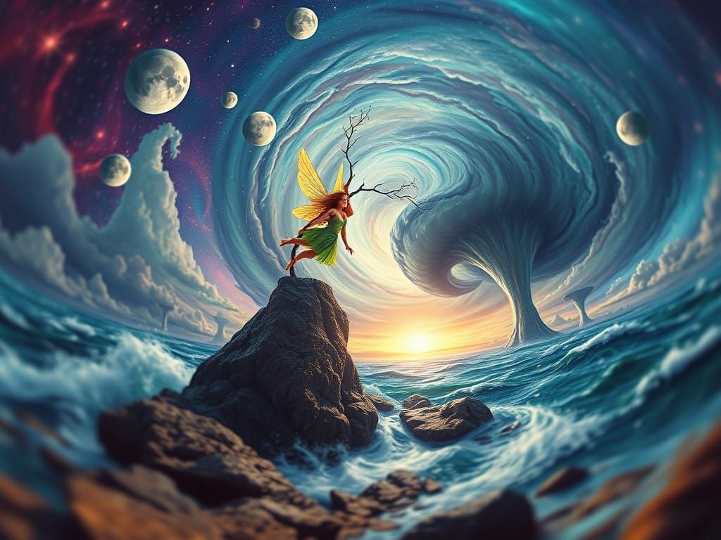 Fairy Blown by Hurricane Over Psychedelic Sea