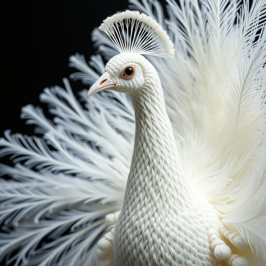 Vibrant Knitted Peacock in Close-Up