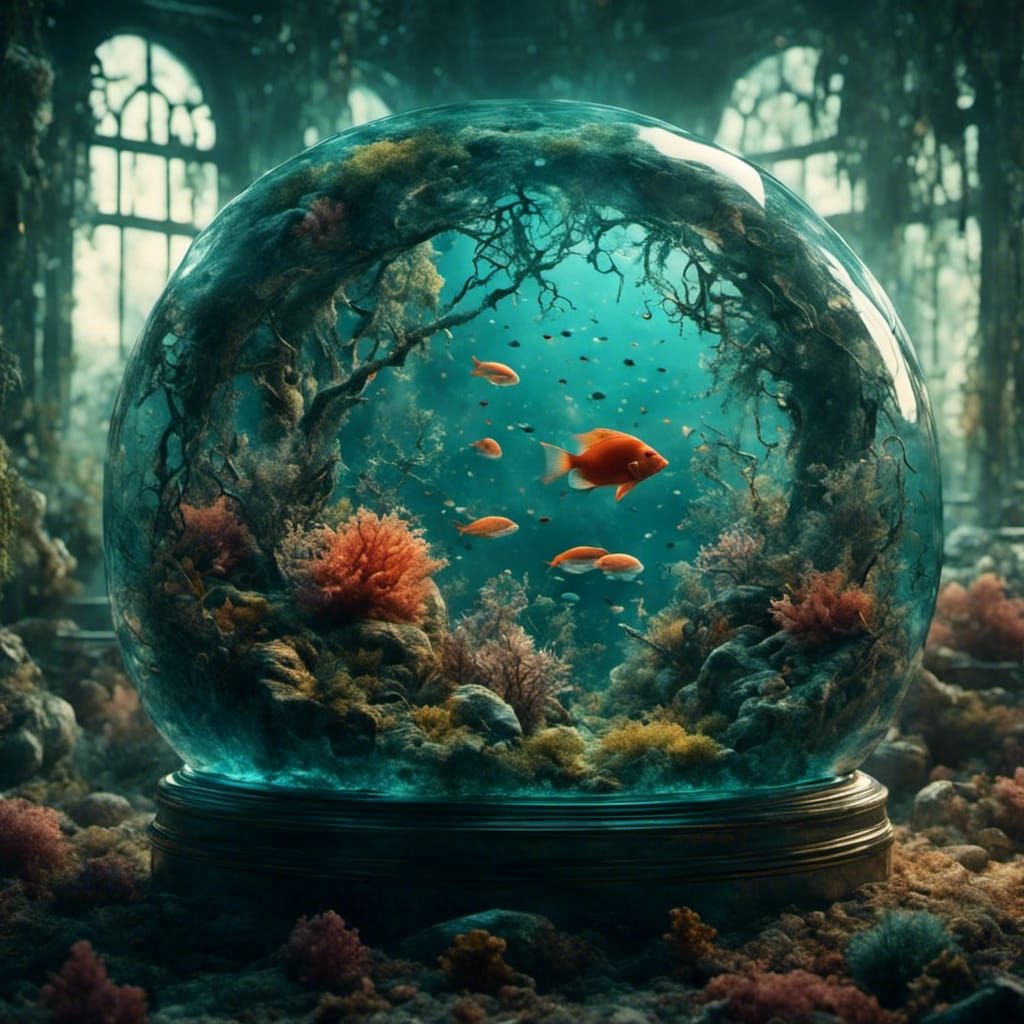Sunken Battleship in Glass Apple, Detailed Matte Painting