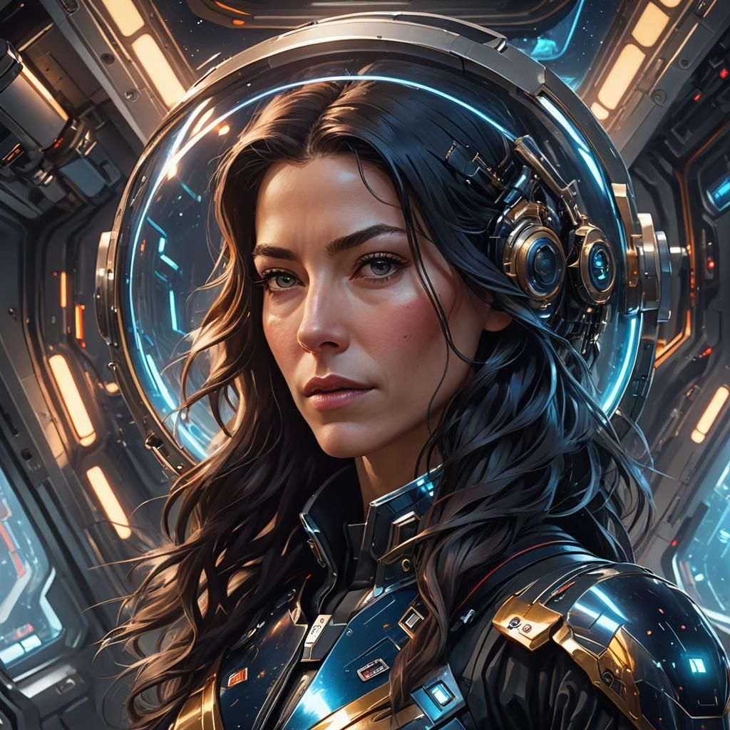 Claudia Black Portrait Inside Spaceship: Hyperdetailed Digit...