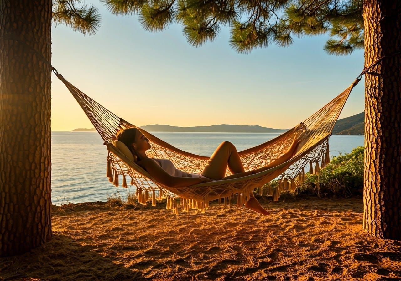 Woman in Hammock at Sunset: Golden Hour Photography