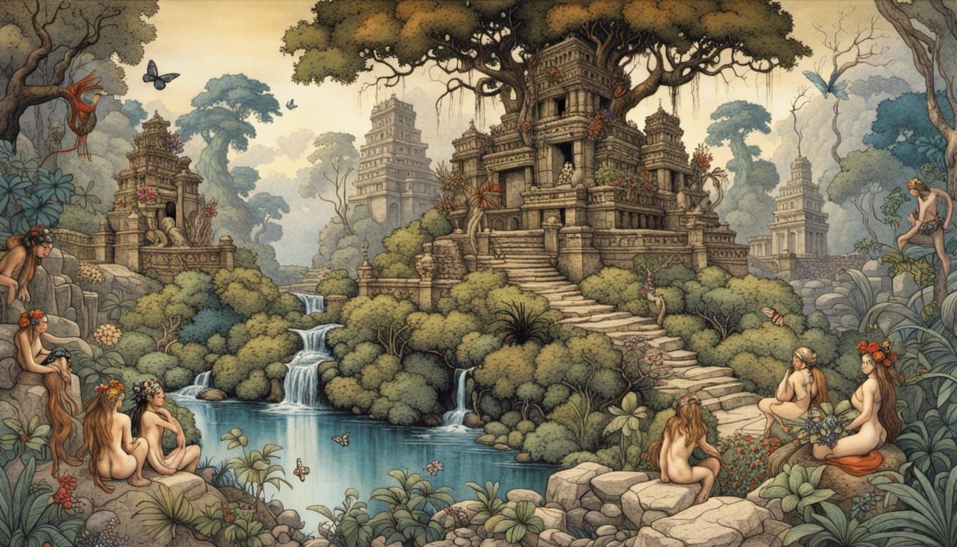 Mayan Temples and Tribal Life in Jungle