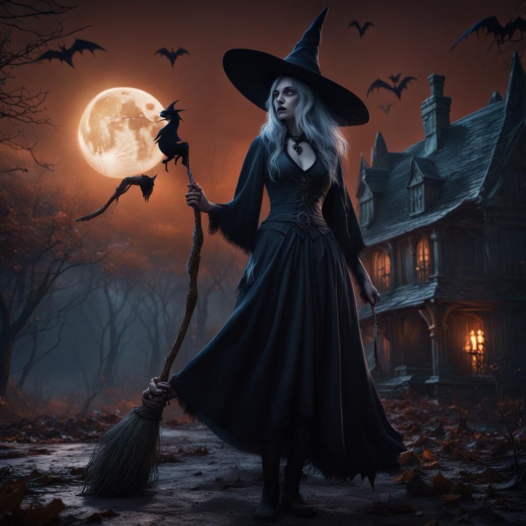 Gothic Witch Under Moonlight: A Matte Painting