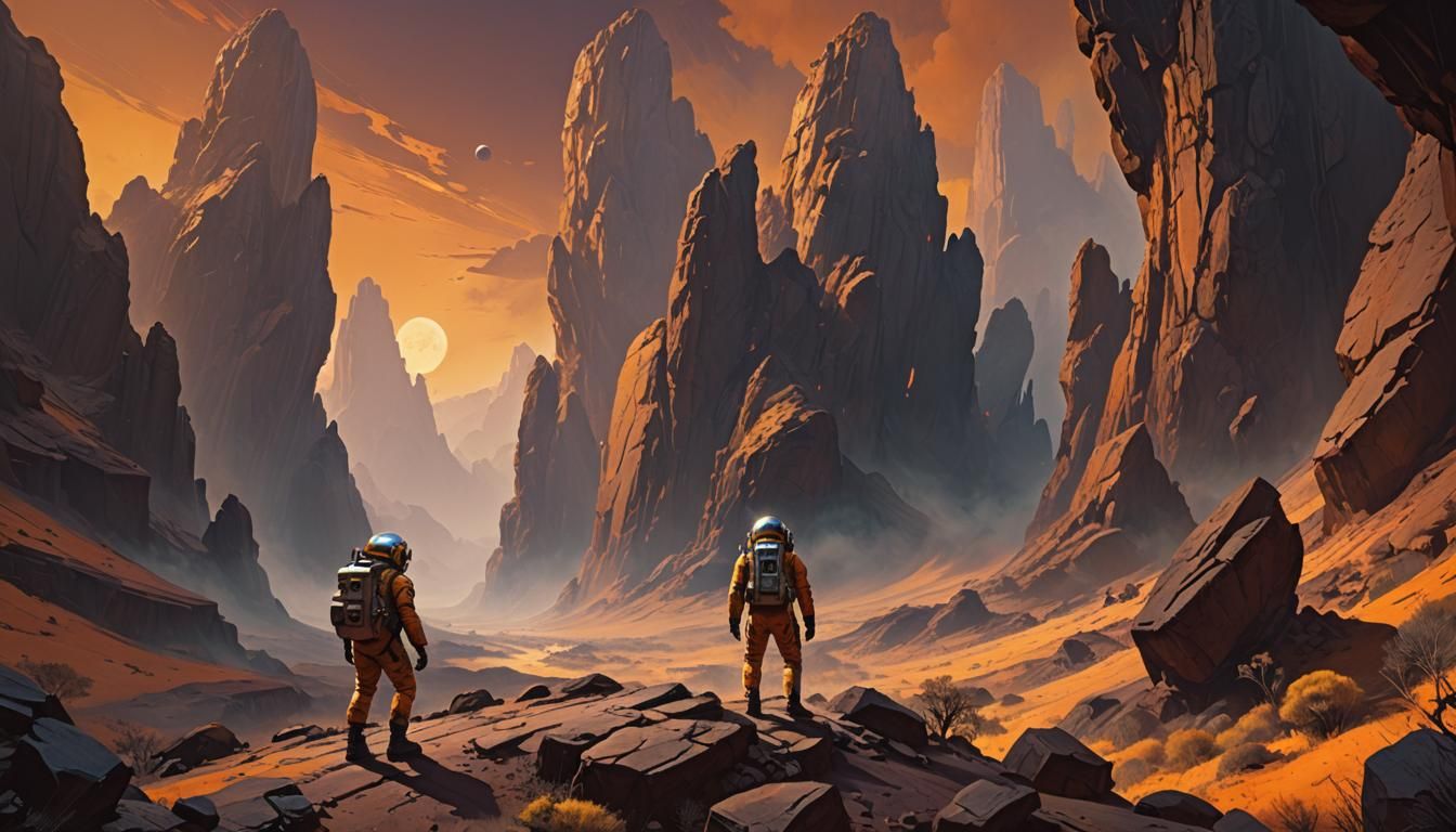 Astronaut Explores Valley on Alien Planet in Sci-Fi Art
