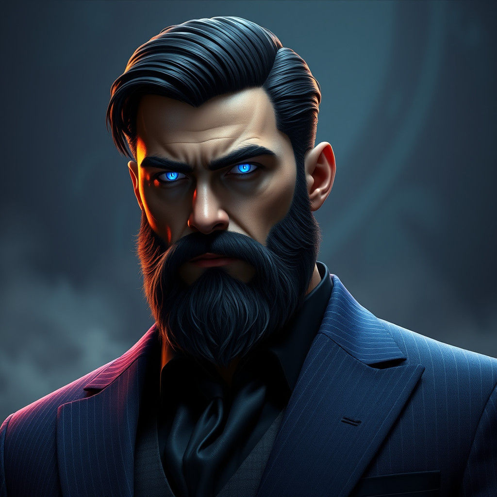 Majestic Man with Electric Blue Eyes in Matte Painting