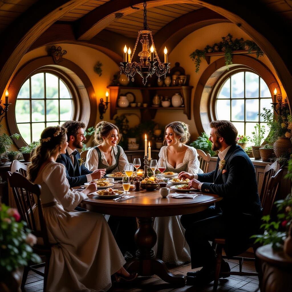 Cozy Hobbit Hole Dinner Party in Storybook Style