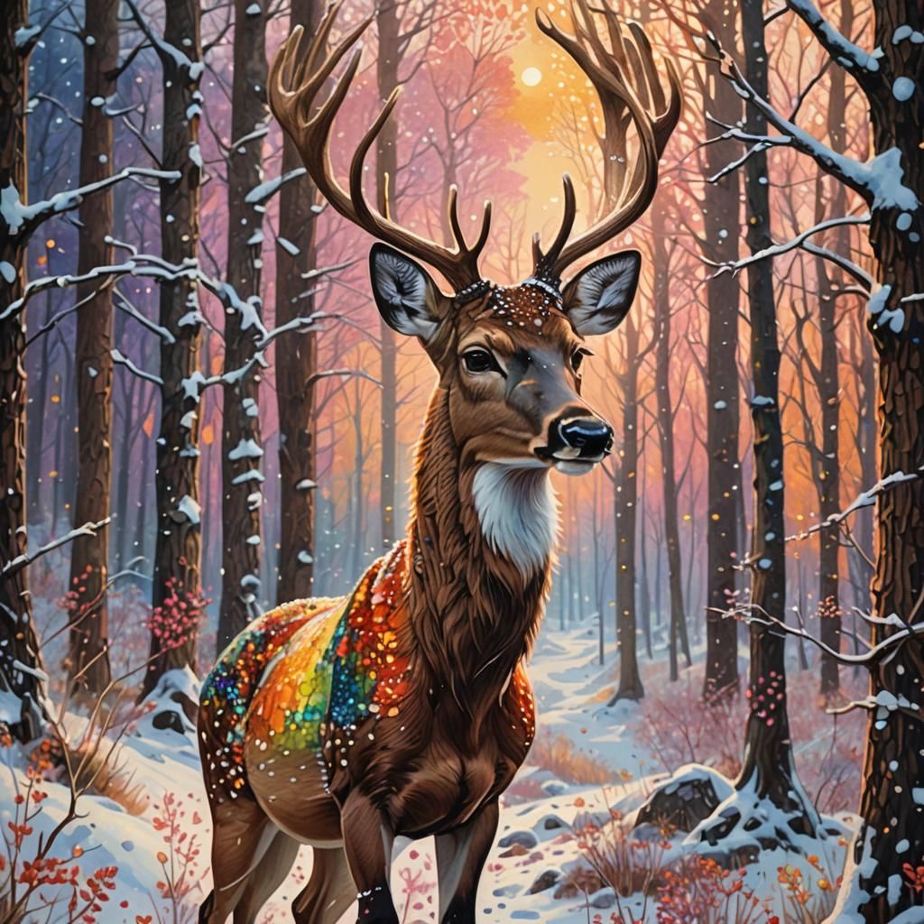 Serene Forest Scene in Pointillism Style