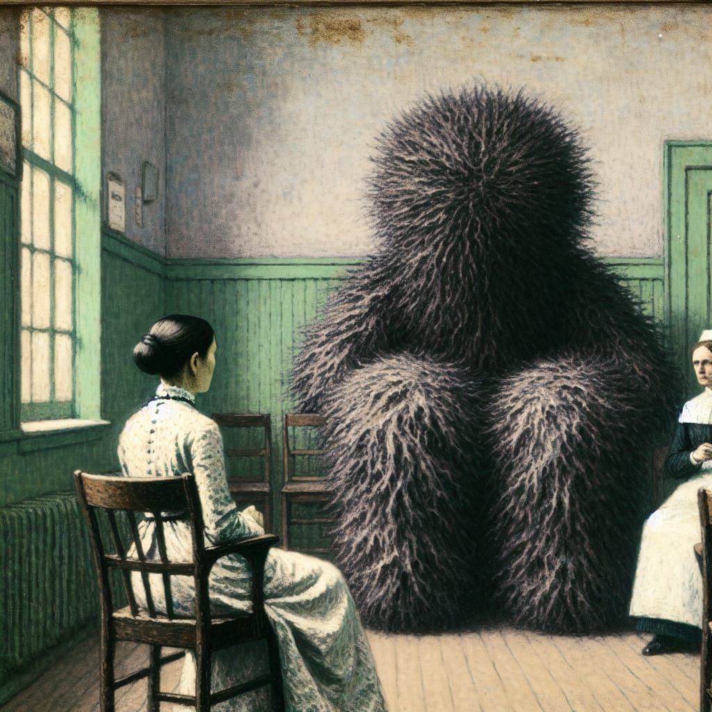 South Asian Woman in Medical Waiting Room, Impressionistic S...