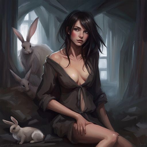 Attractive Dark-Haired Girl in Royo Style