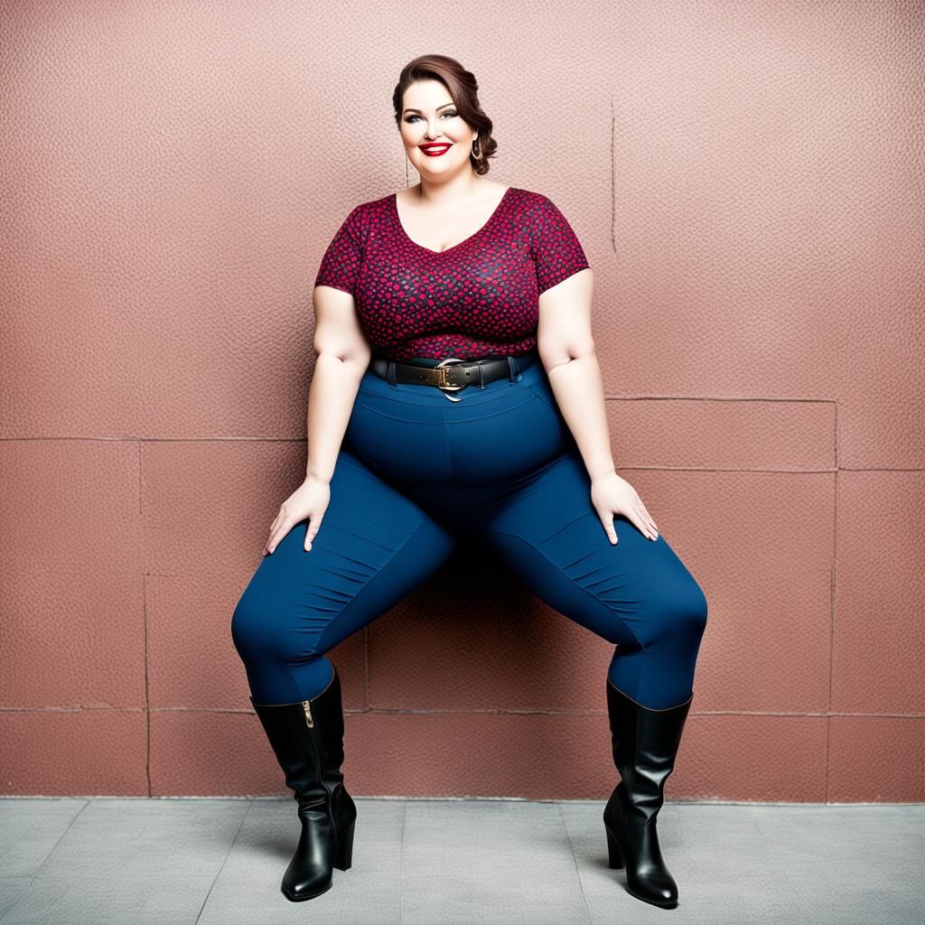Curvy Woman Smiling with Elaborate Makeup and Background