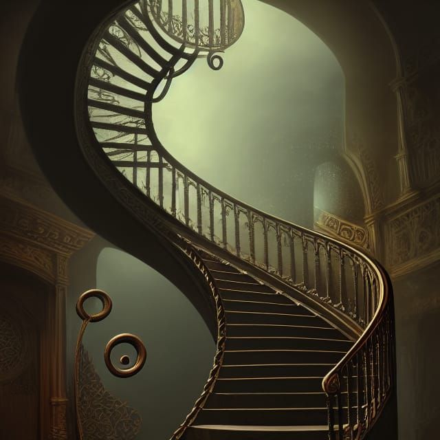 Victorian Spiral Staircase: Art Nouveau Fantasy