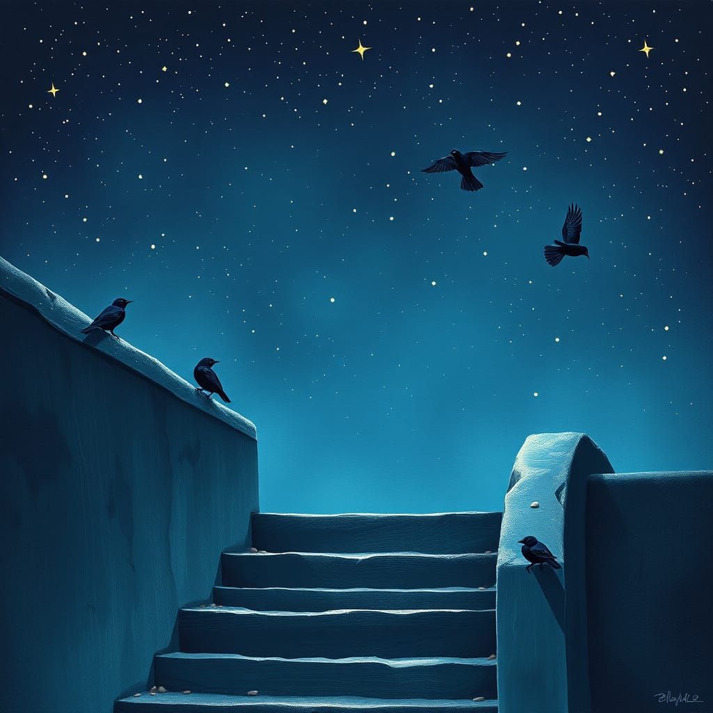 Starlings Amidst Cosmic Stairway