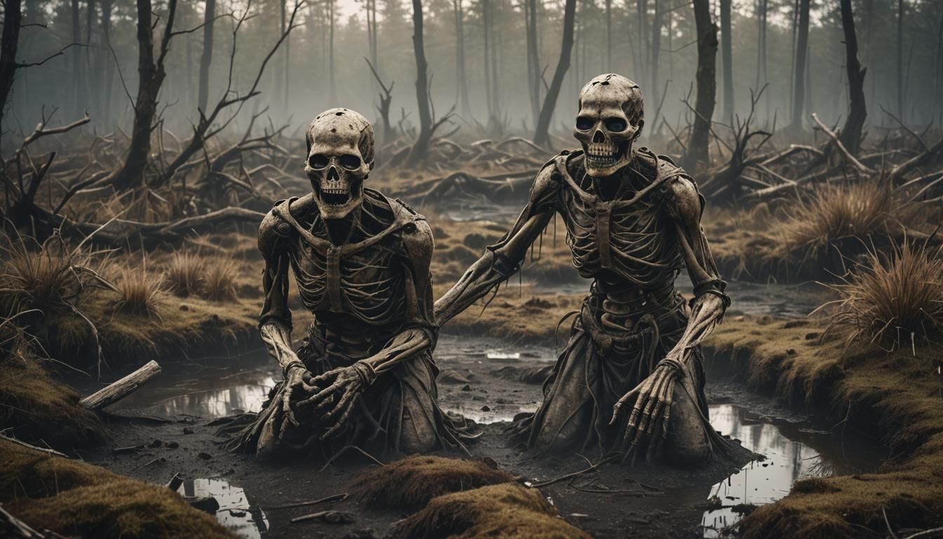 Haunted Bog: Mummy Arms Rising from the Depths