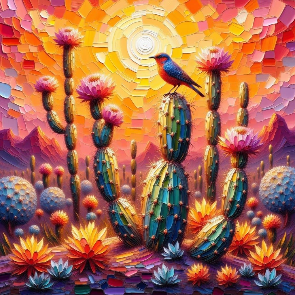 Surrealist Desert Bloom in Impasto Style