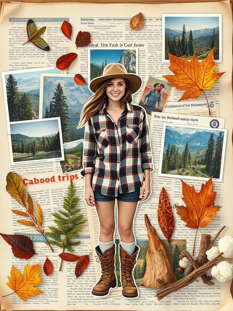 Whimsical Camping Collage in Eclectic Style