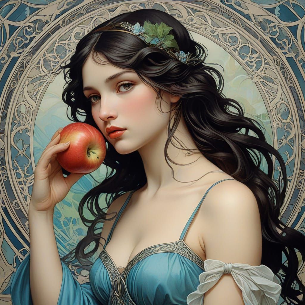 Art Nouveau Aphrodite With Red Apple