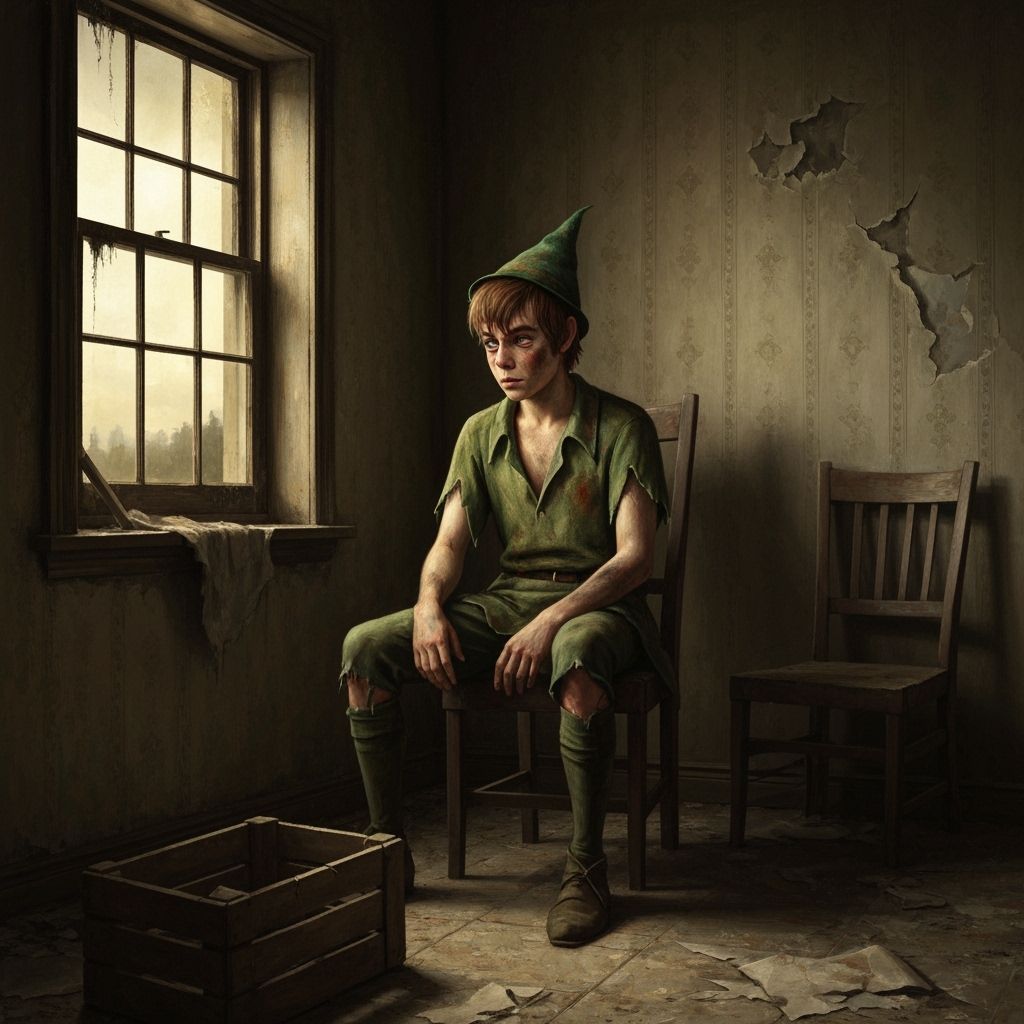 Peter Pan's Grimy, Desolate Room in Oil Painting Style