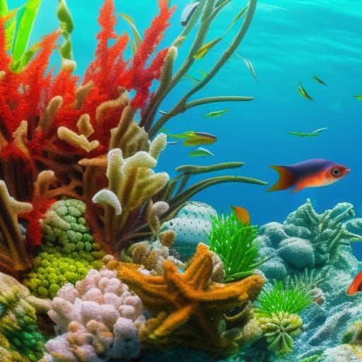 Lively Ocean Scene with Vibrant Aquatic Life