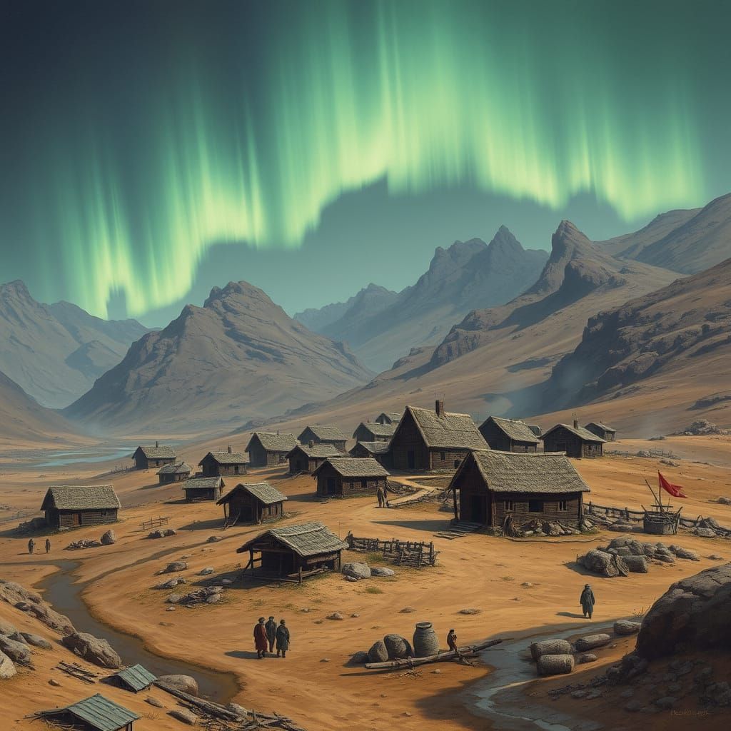 Ancient Village Under Aurora Skies on Medriaas