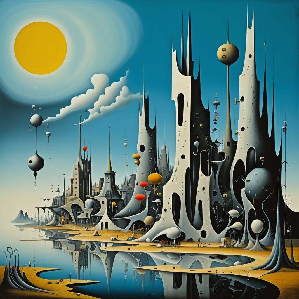 Fantastical Cityscape Dreamscape in Abstract Surrealist Styl...