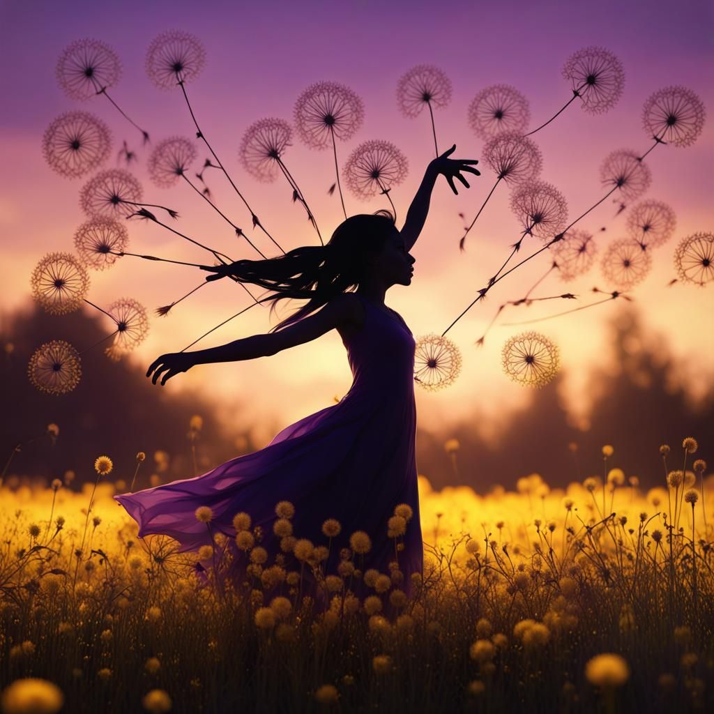 Dandelion Sunrise: Dark Fantasy Silhouette