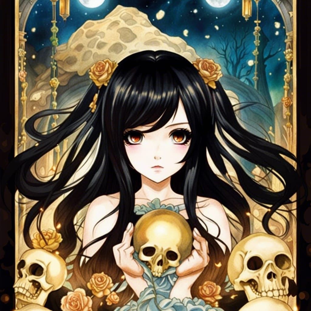 Chibi Persephone Anime Poster in Watercolor Style