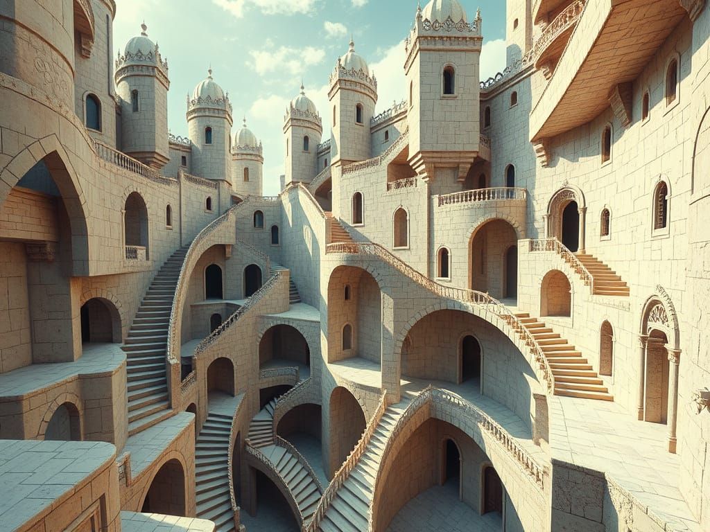 Impossible Architecture Landscape with Recursive Staircases