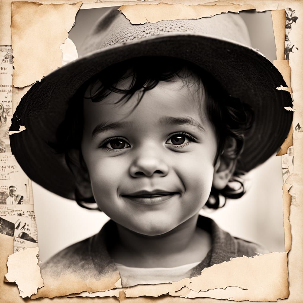 Monochrome Collage Portrait of a Boy with Paper Textures