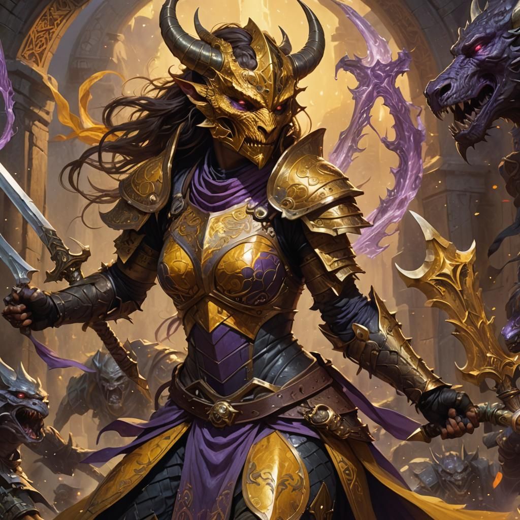 Dragonborn Paladin Fighting Demons in Dark Fantasy Art