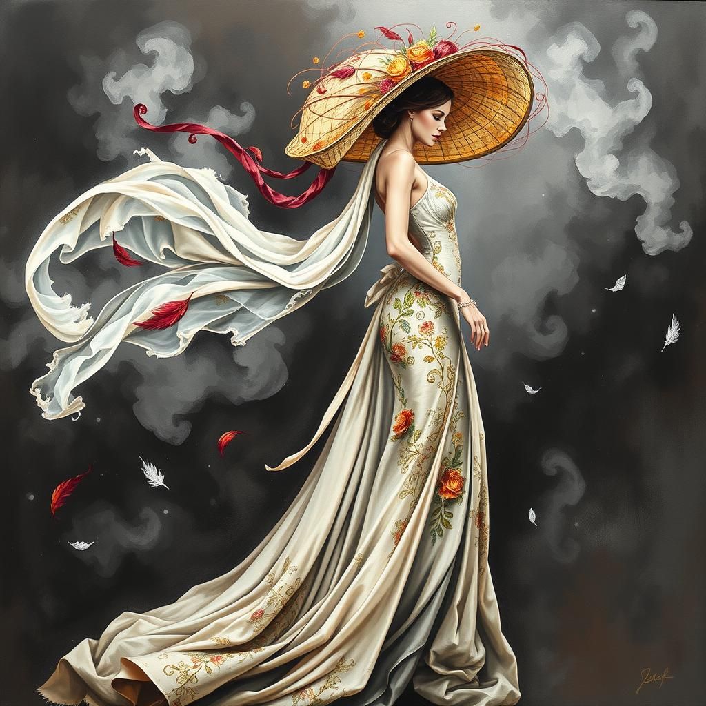 High Fashion Gown in Impressionistic Style