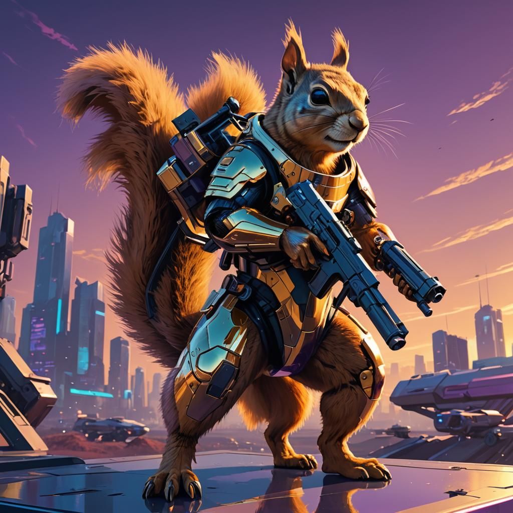 Sci-Fi Squirrel Concept Art in Syd Mead Style