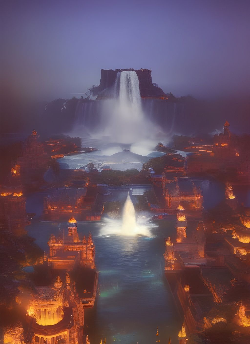 Grand Ziggurat Waterfalls at Night
