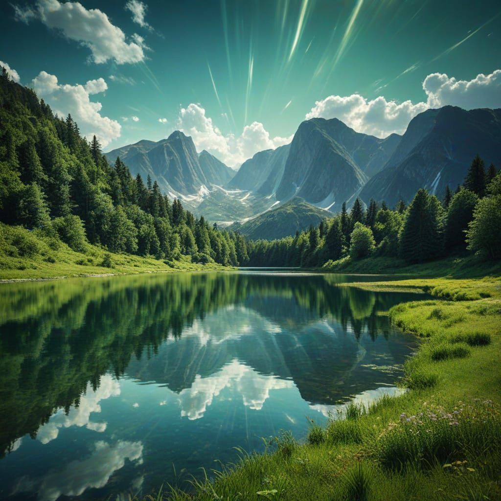 Surreal Cosmic Lake Reflects Vibrant Astral Skies