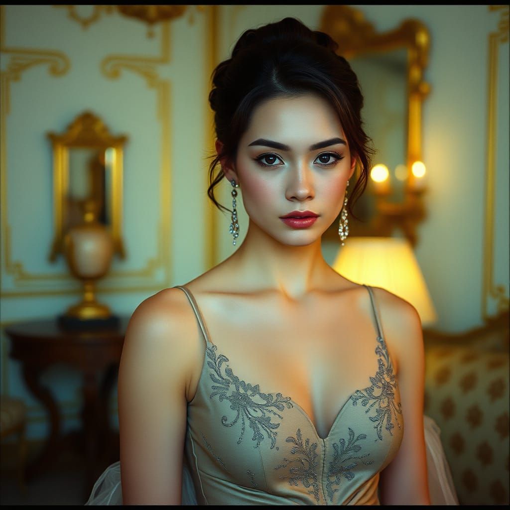 Elegant Woman in Luxurious Room, Cinematic Film Still