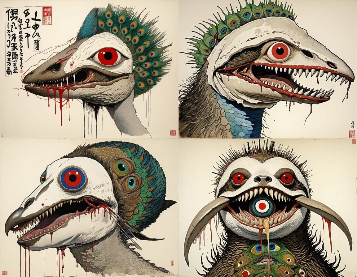 Surreal Mutant Shark with Peacock Scales in Tokyo Art Style