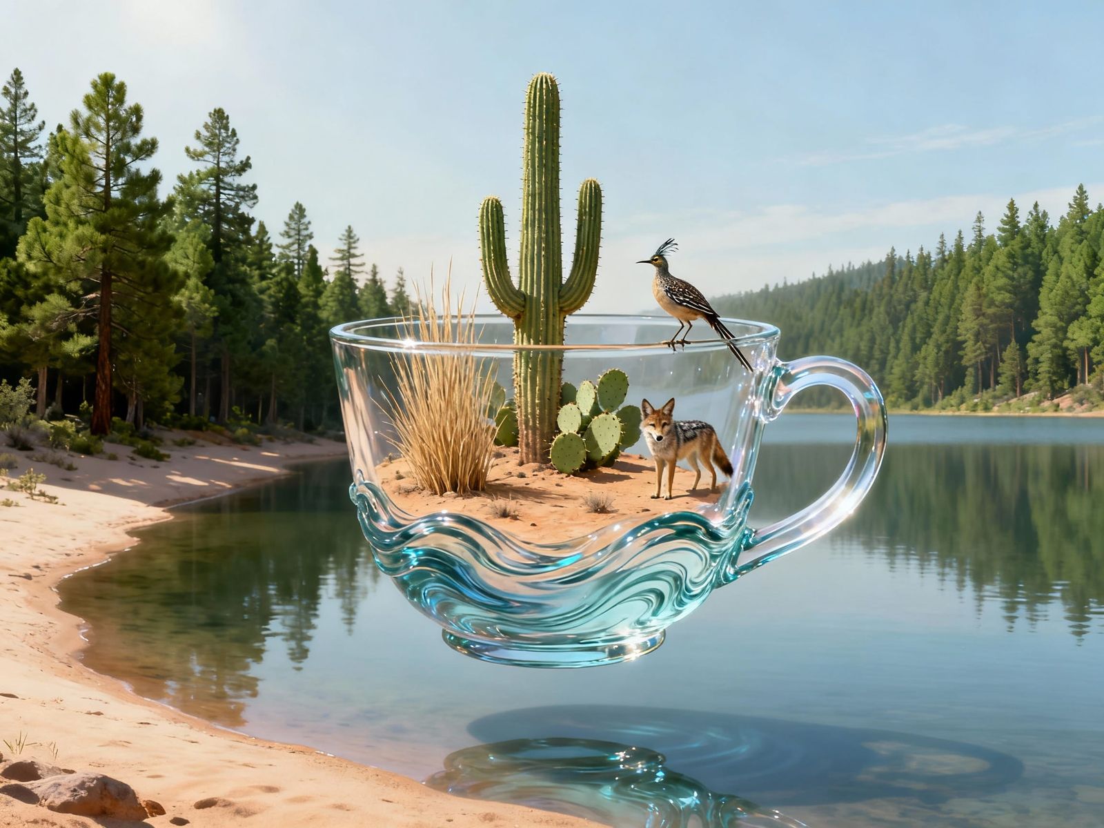 Surreal Water Cup with Desert Scene