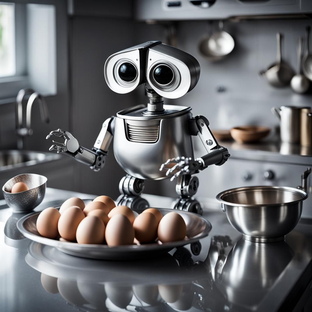 Silver Robot and Eggs Still Life