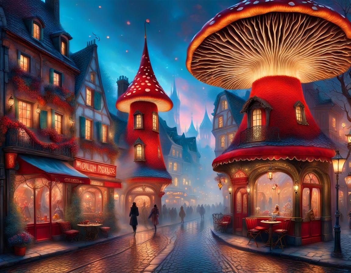 Fairytale Village with Fairies in Ethereal Style