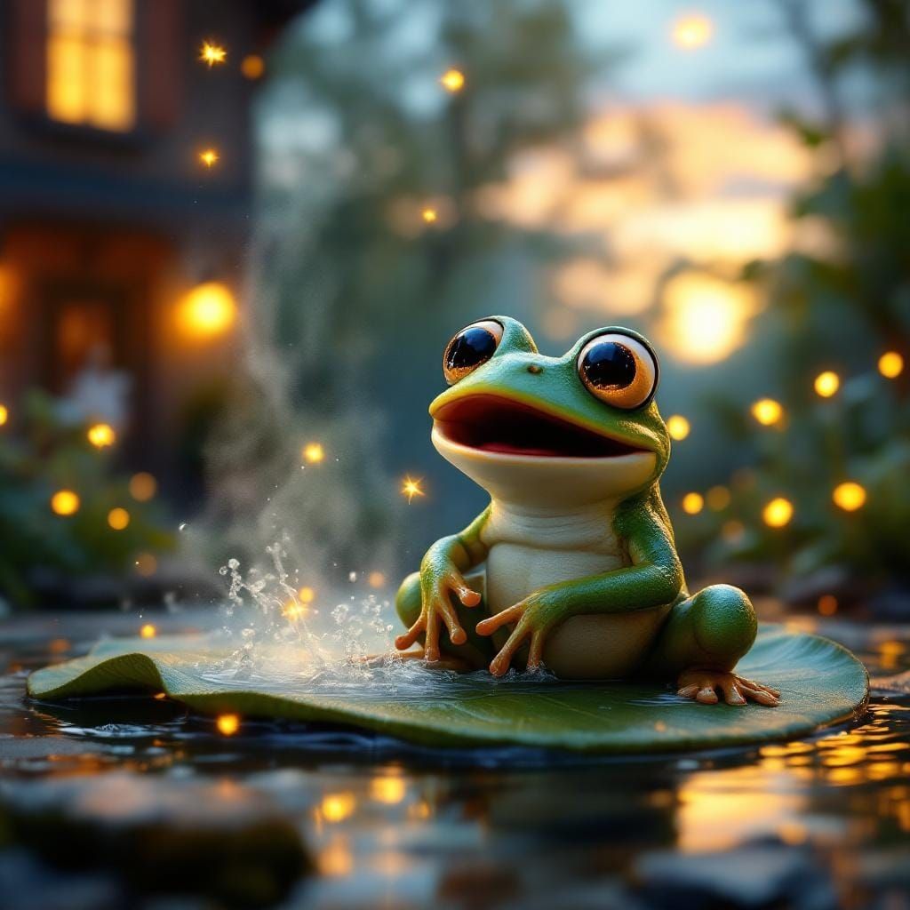 Surprised Frog in Boiling Water, Pixar-Inspired 3D Render