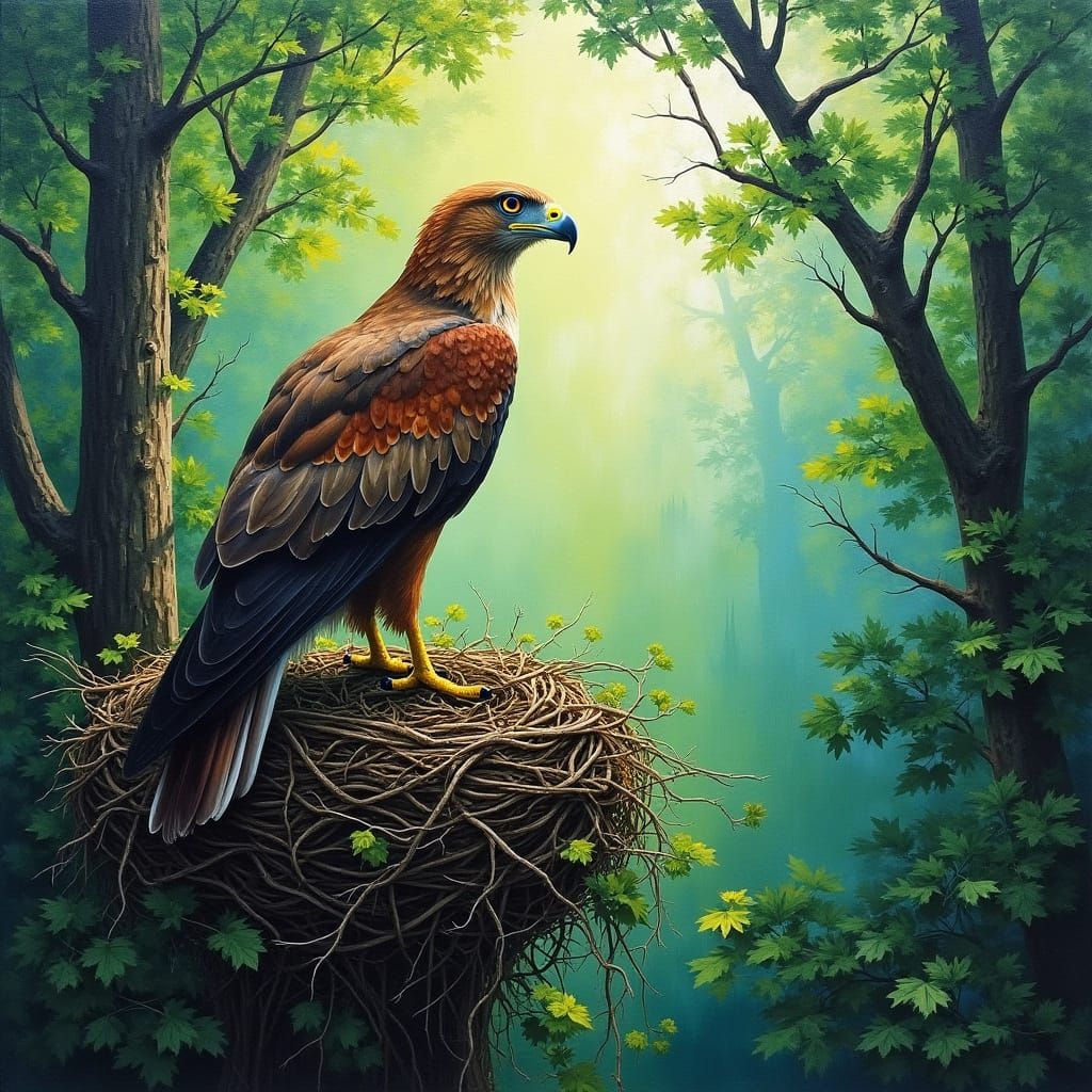 Regal Hawk Amidst Vibrant Emerald Forest