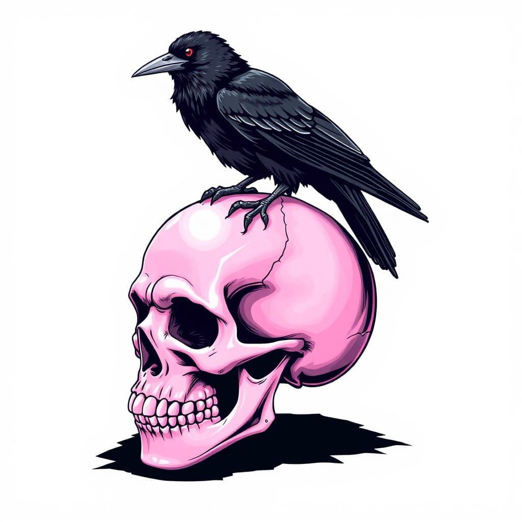 Pink Skull and Raven Halloween Decoration