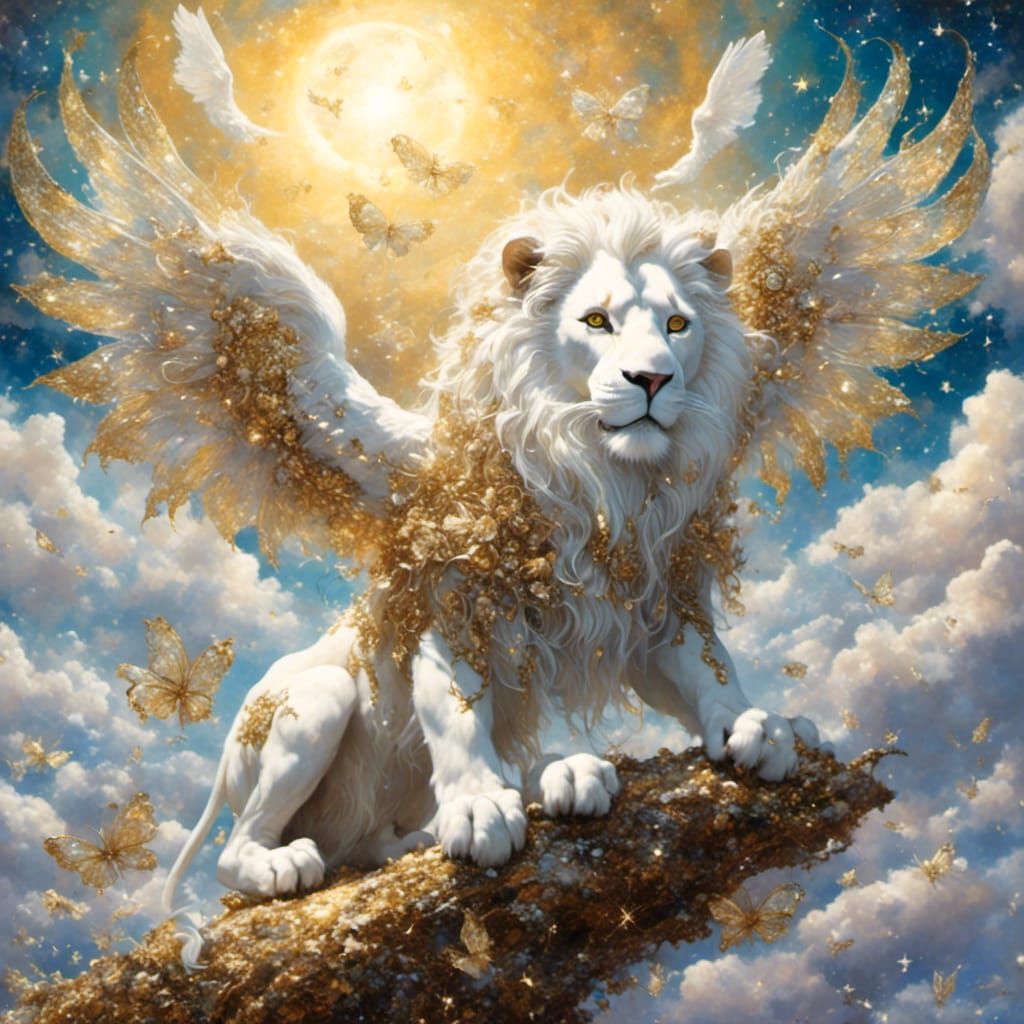 Winged Lion in Enchanting Sky, Fantasy Art