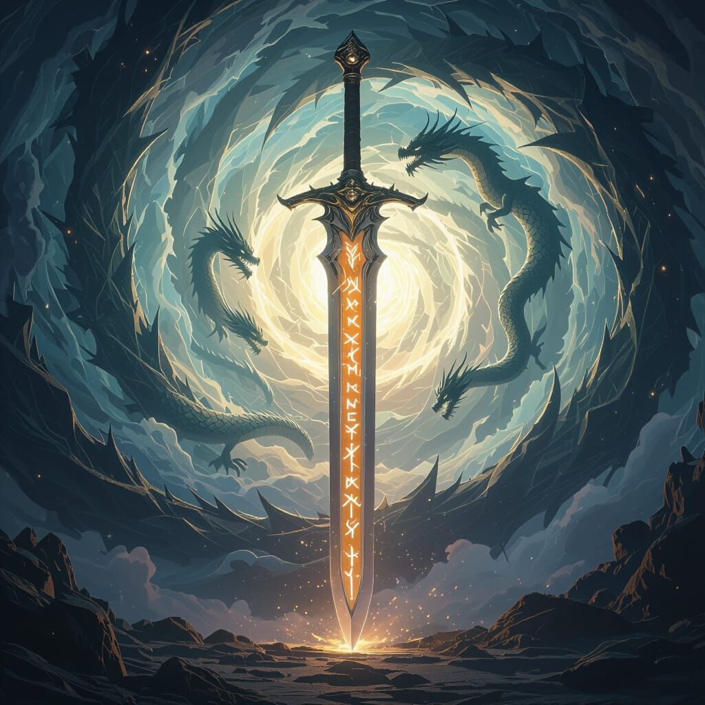 Mystical Sword Reveals Dragons: Digital Matte Painting