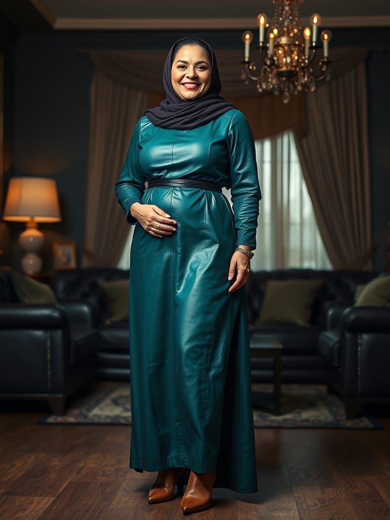 Elegant Egyptian Woman in Turquoise Leather Dress