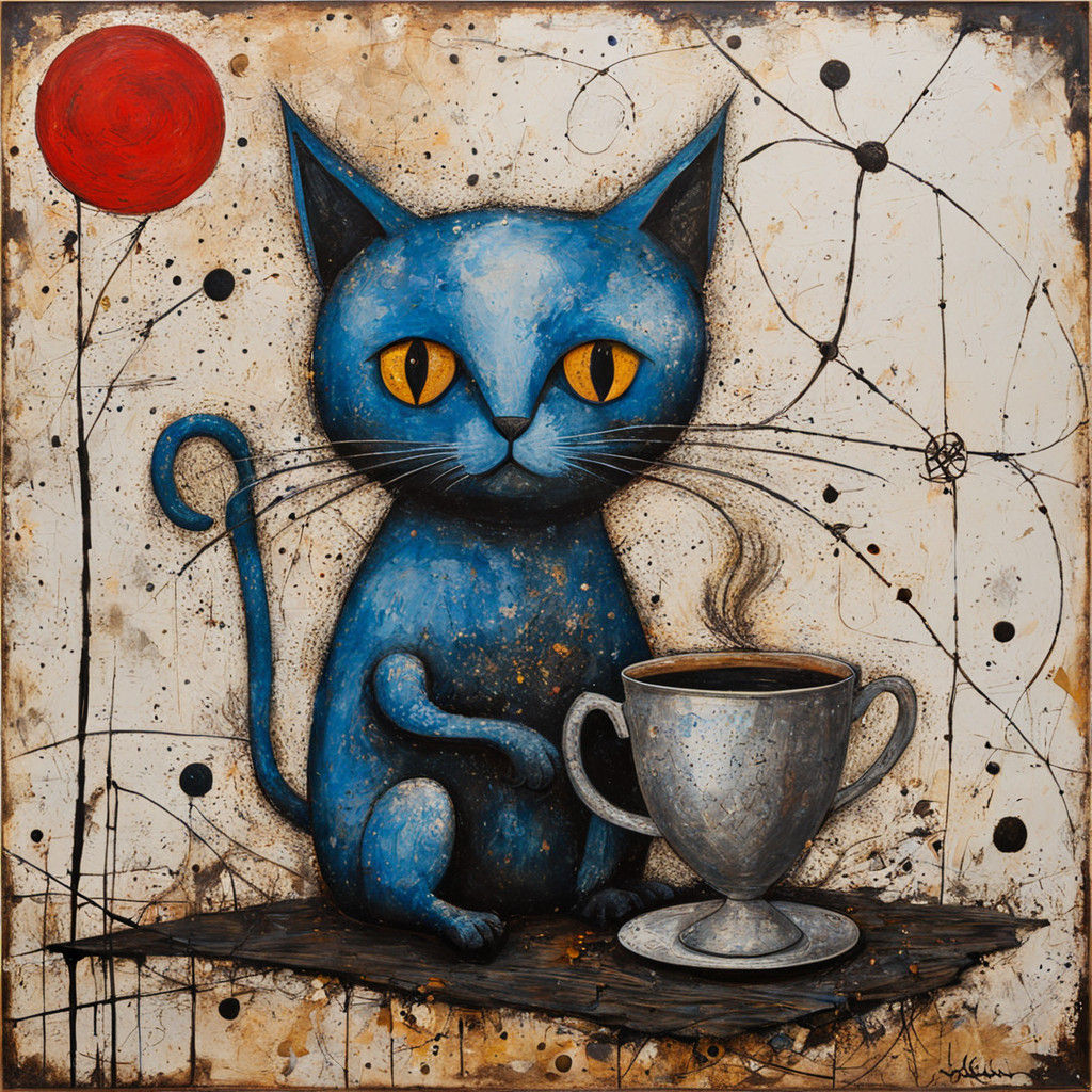 Expressive Art Brut Coffee Scene in Warm Earth Tones