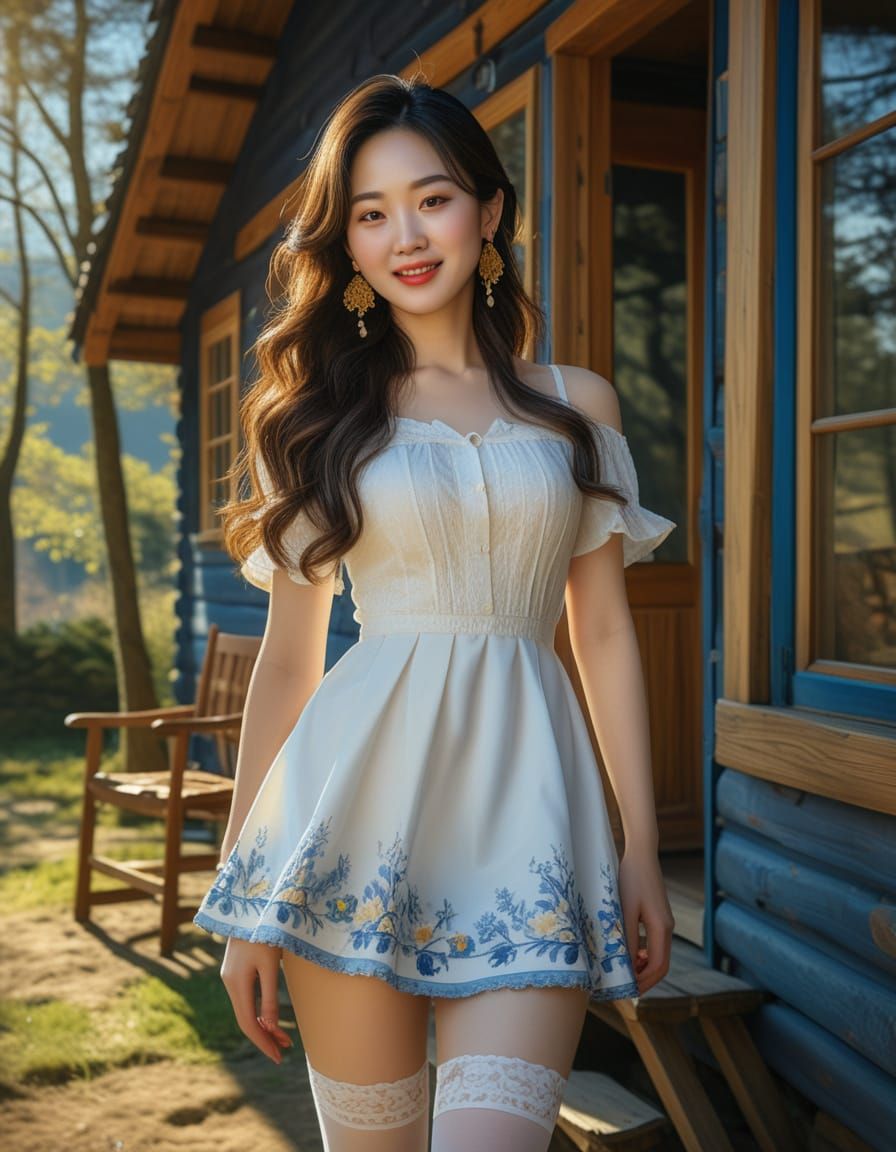 Baroque Portrait of Korean Woman in Spring