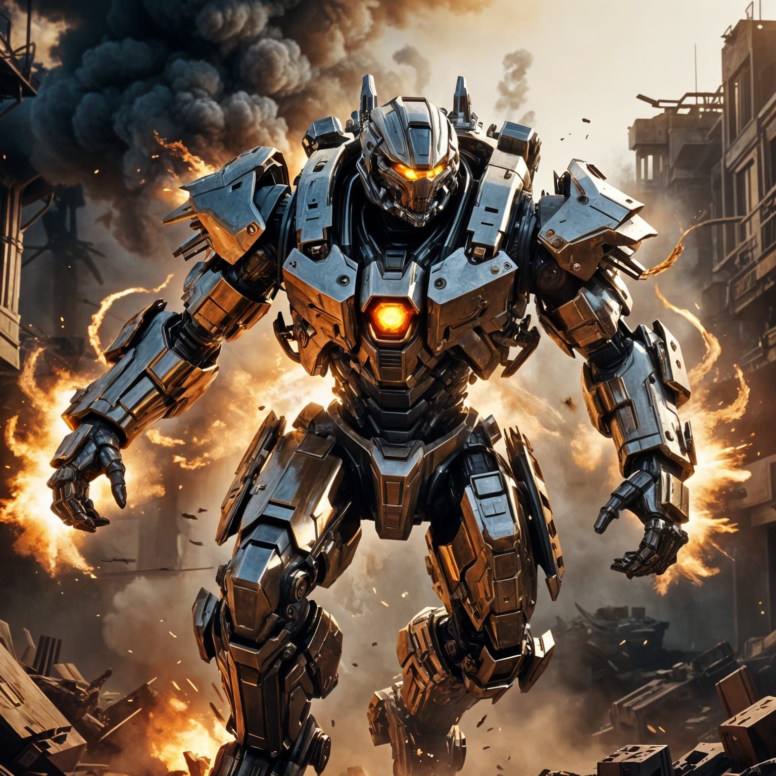 Cyberpunk Mechanical Beast Unleashes Fury in Epic Warzone