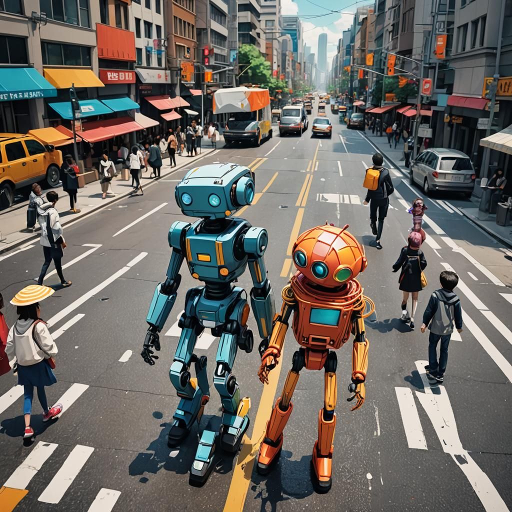 Spaghetti Robot Safely Guides Children: Anime Style